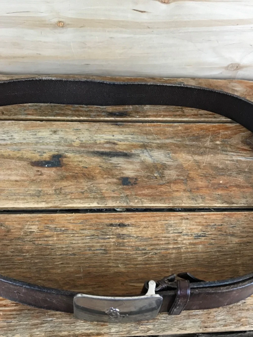 POLO Ralph Lauren Mens Brown Leather Belt Silver Tone Pony Buckle Size 36